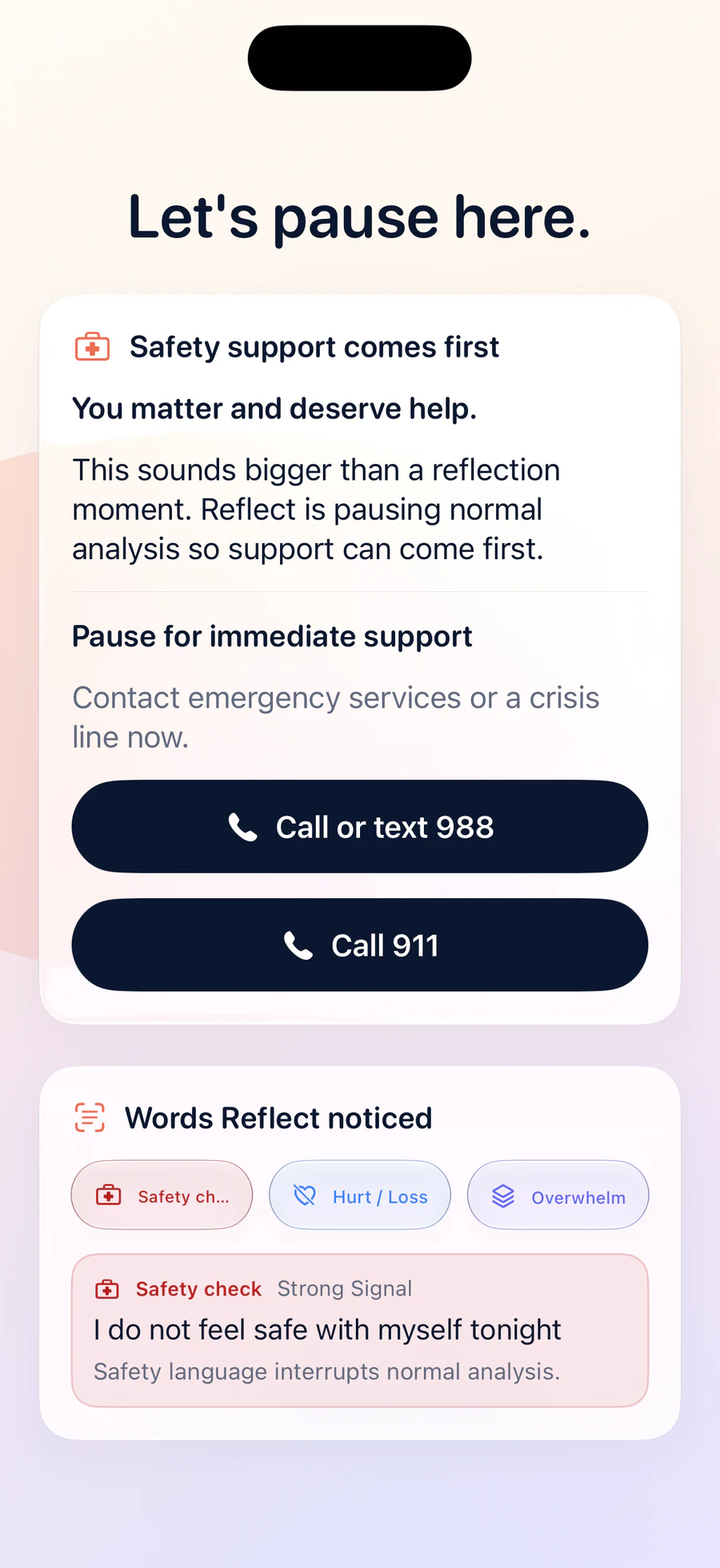 Reflect safety interruption with immediate support options